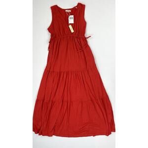 NWT MAX STUDIO Tiered Red Sleeveless V Neck Maxi Dress Drawstring Waist Size XS